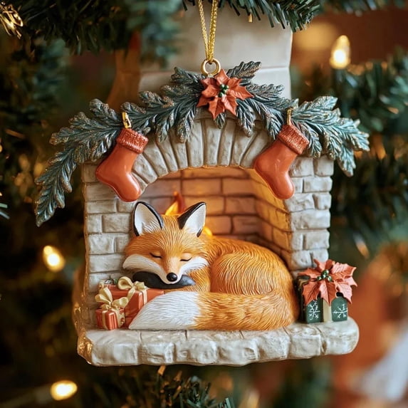 Reading Fox Ornament,Cute Forest Fox Raccoon Reading Ornament, Raccoon Christmas Ornaments, Woodland Animal Flat Tree Decoration for Book Lovers, Nature-Themed Christmas Holiday Decor