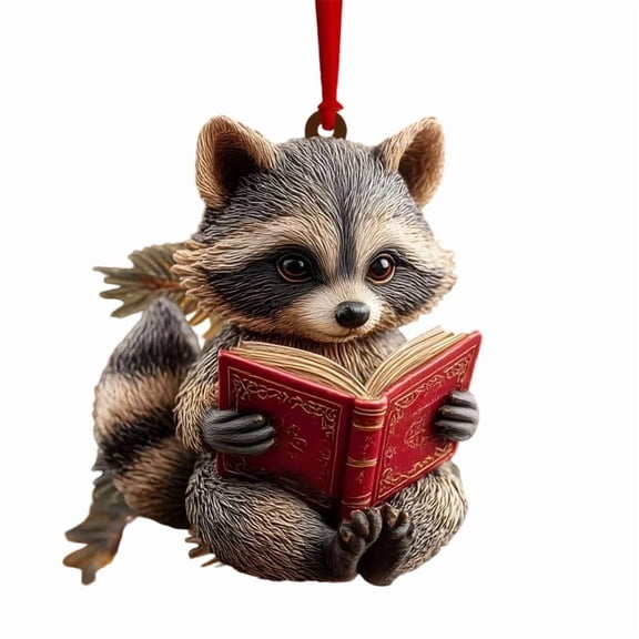 Reading Foxs Reading Raccoon Christmas Ornament - Whimsical Holiday Decor Featuring Adorable Raccoon with Book, Perfect Gift for Animal & Book Lovers, Versatile for Christmas Tree & Seasonal Displays