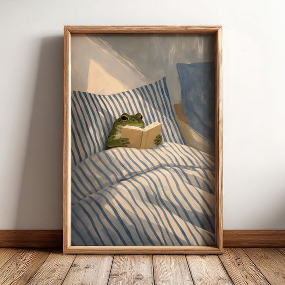 Reading Frog Book Cozy Animal Wildlife Whimsical Poster