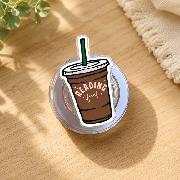 Reading Fuel Coffee Phone Grip, Book Lover Pop Socket, Cute Iced Coffee Reader