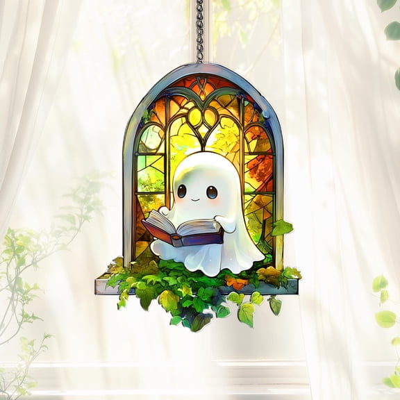 Reading Ghost Arch Window Ivy Vines Acrylic Suncatcher Panel Decoration Window Hanging Bookish