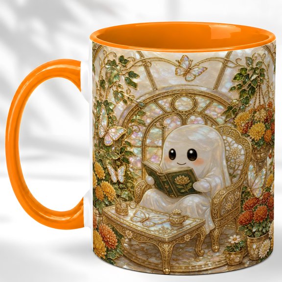 Reading Ghost Coffee Mug, Garden Parlor Mug, Ceramic 11 oz