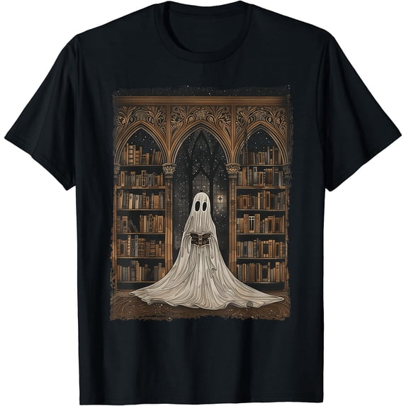 Read Books In The Library Reading Ghost Library Halloween Librarian Book Lovers Women T-Shirt ...