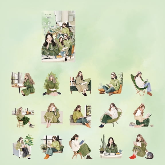 Reading Girl Sticker Decorative Stickers Cartoon Sticker Lovely Journal Stickers For Journaling Decoration