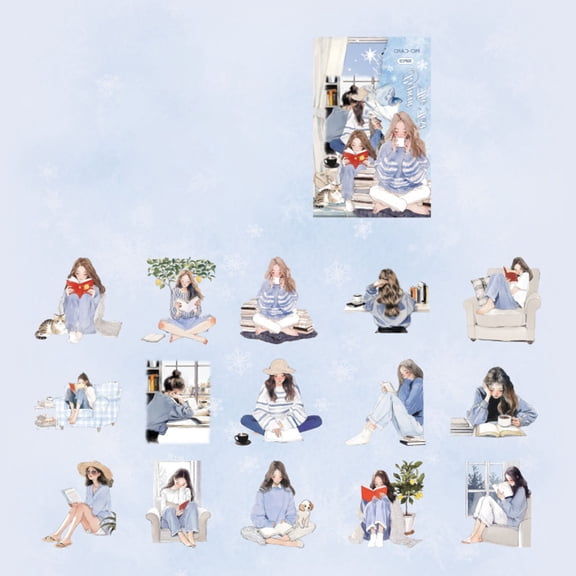 Reading Girl Sticker Decorative Stickers Cartoon Sticker Lovely Journal Stickers For Journaling Decoration