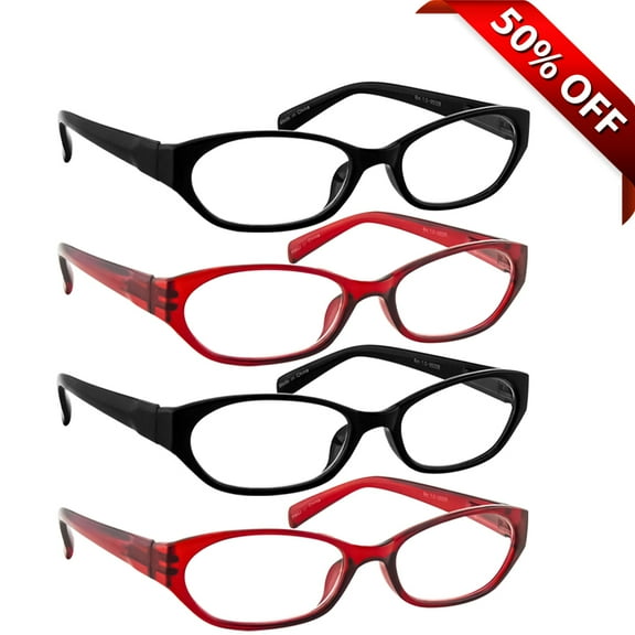 Reading Glasses  0.50 | 4 Pack of Readers for Men and Women | 2 Black 2 Red