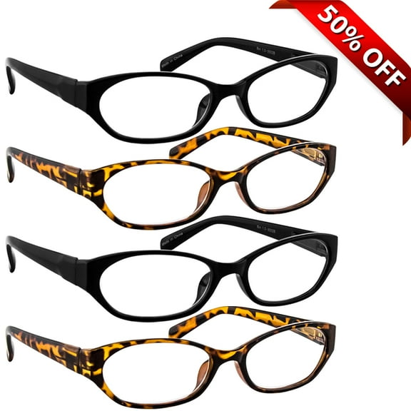 Reading Glasses  0.75 | 4 Pack of Readers for Men and Women | 2 Black 2 Tortoise
