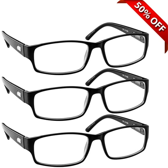 Reading Glasses +1.50 | 3 Pack of Readers for Men and Women | 3 Black
