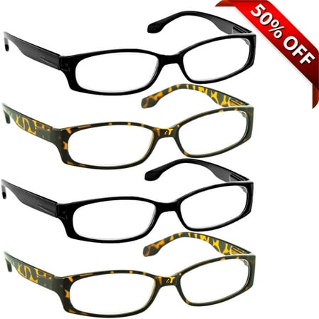 Reading Glasses +1.50 | 4 Pack of Readers for Men and Women | 2 Black 2 Tortoise