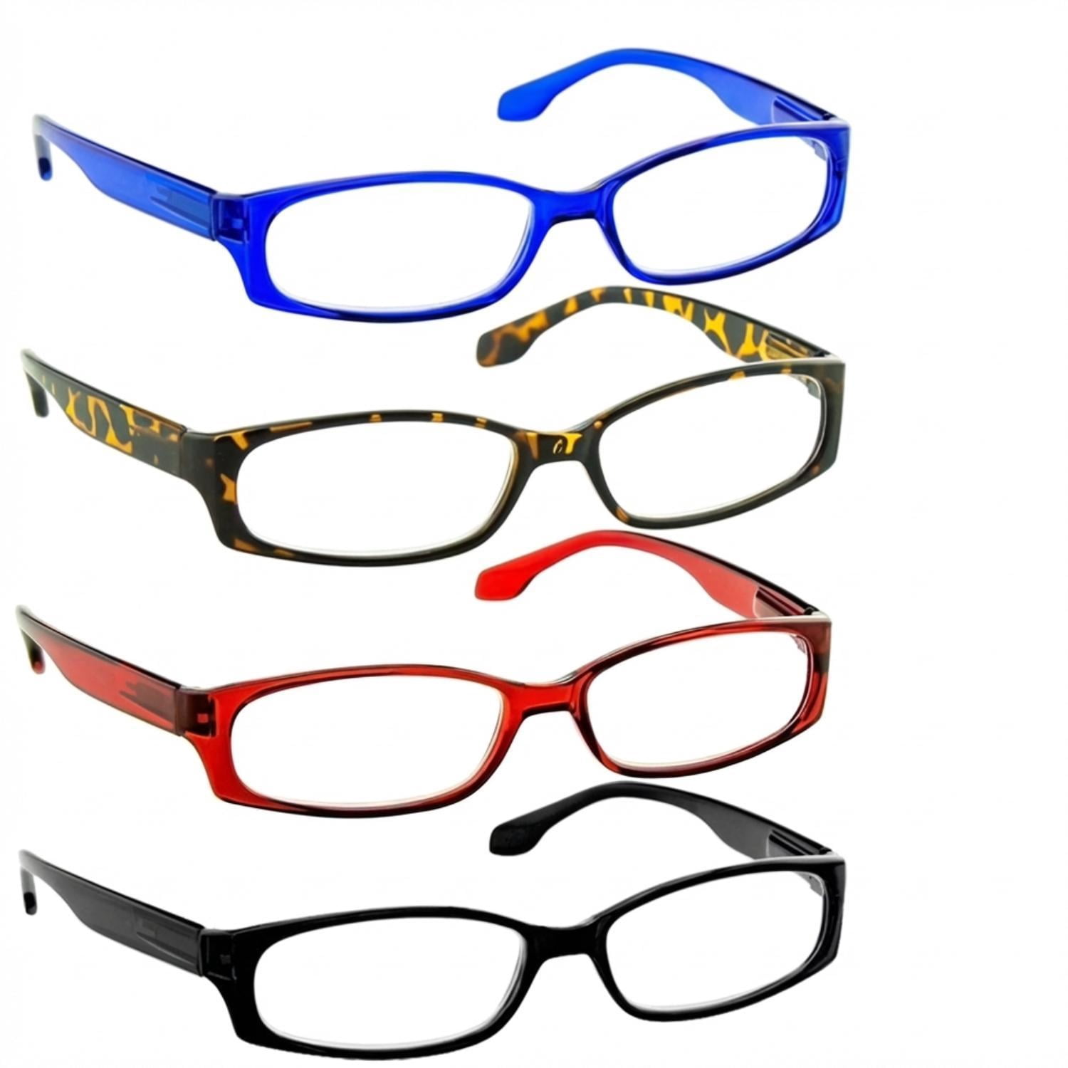 Reading Glasses +1.75 | 4 Pack of Readers for Men and Women | Black Tortoise Red Blue