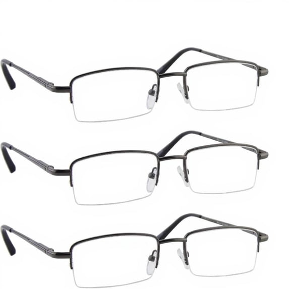 Reading Glasses +2.25 | 3 Pack of Readers for Men and Women | 3 Gunmetal