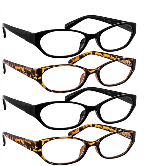 Reading Glasses +2.25 | 4 Pack of Readers for Men and Women | 2 Black 2 Tortoise