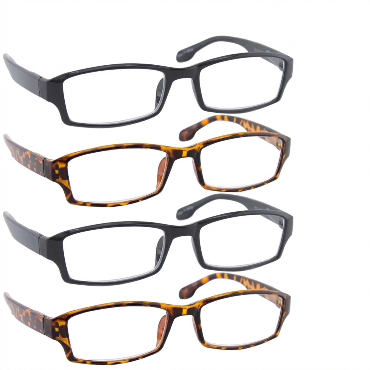 Reading Glasses +2.25 | 4 Pack of Readers for Men and Women | 2 Black 2 Tortoise