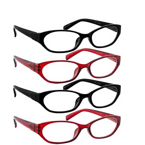 Reading Glasses +3.25 | 4 Pack of Readers for Men and Women | 2 Black 2 Red