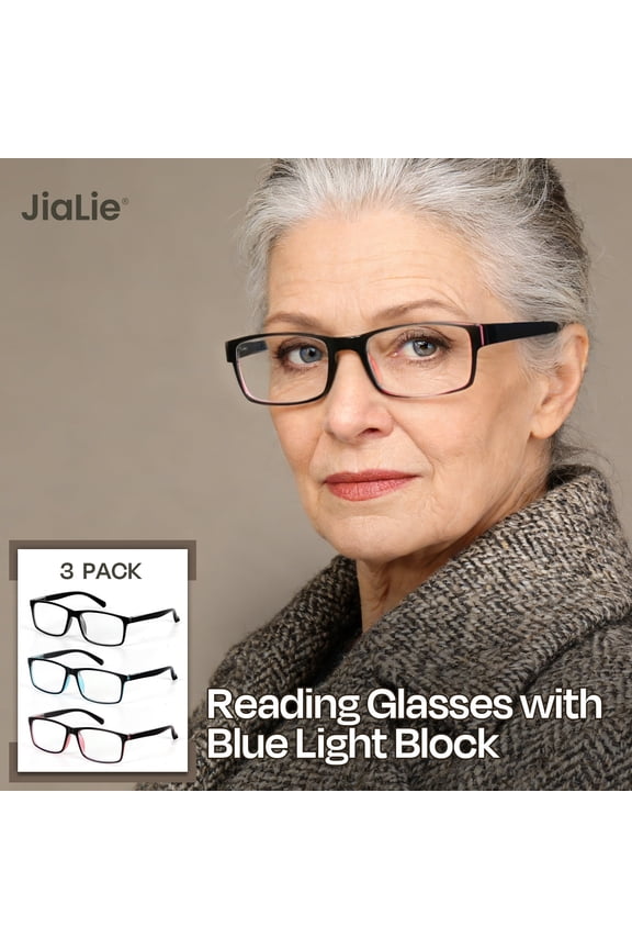 3 Pack Reading Glasses for Women Men +2.0, Fashion Rectangular Readers with Spring Hinges, Lightweight Blue Light Blocking Glasses for Reading & Computer Work, Mix Color