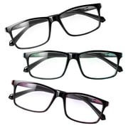 3 Pack Reading Glasses for Women Men +2.0, Fashion Rectangular Readers with Spring Hinges, Lightweight Blue Light Blocking Glasses for Reading & Computer Work, 