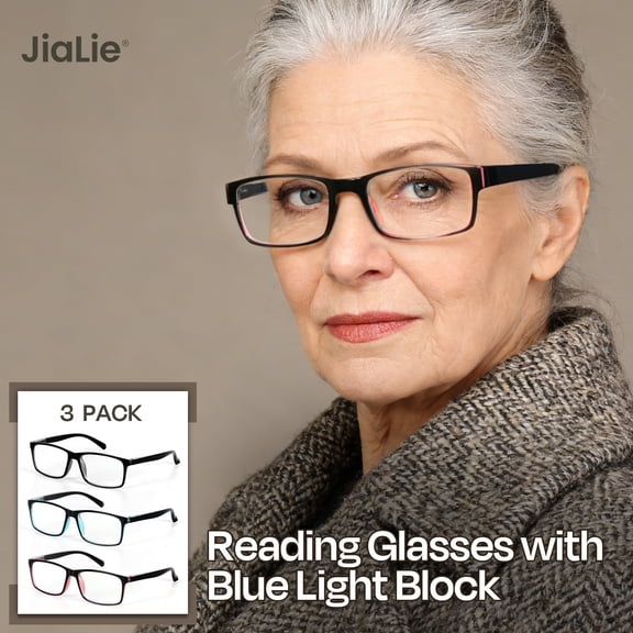 3 Pack Reading Glasses for Women Men +2.5, Fashion Rectangular Readers with Spring Hinges, Lightweight Blue Light Blocking Glasses for Reading & Computer Work, Mix Color