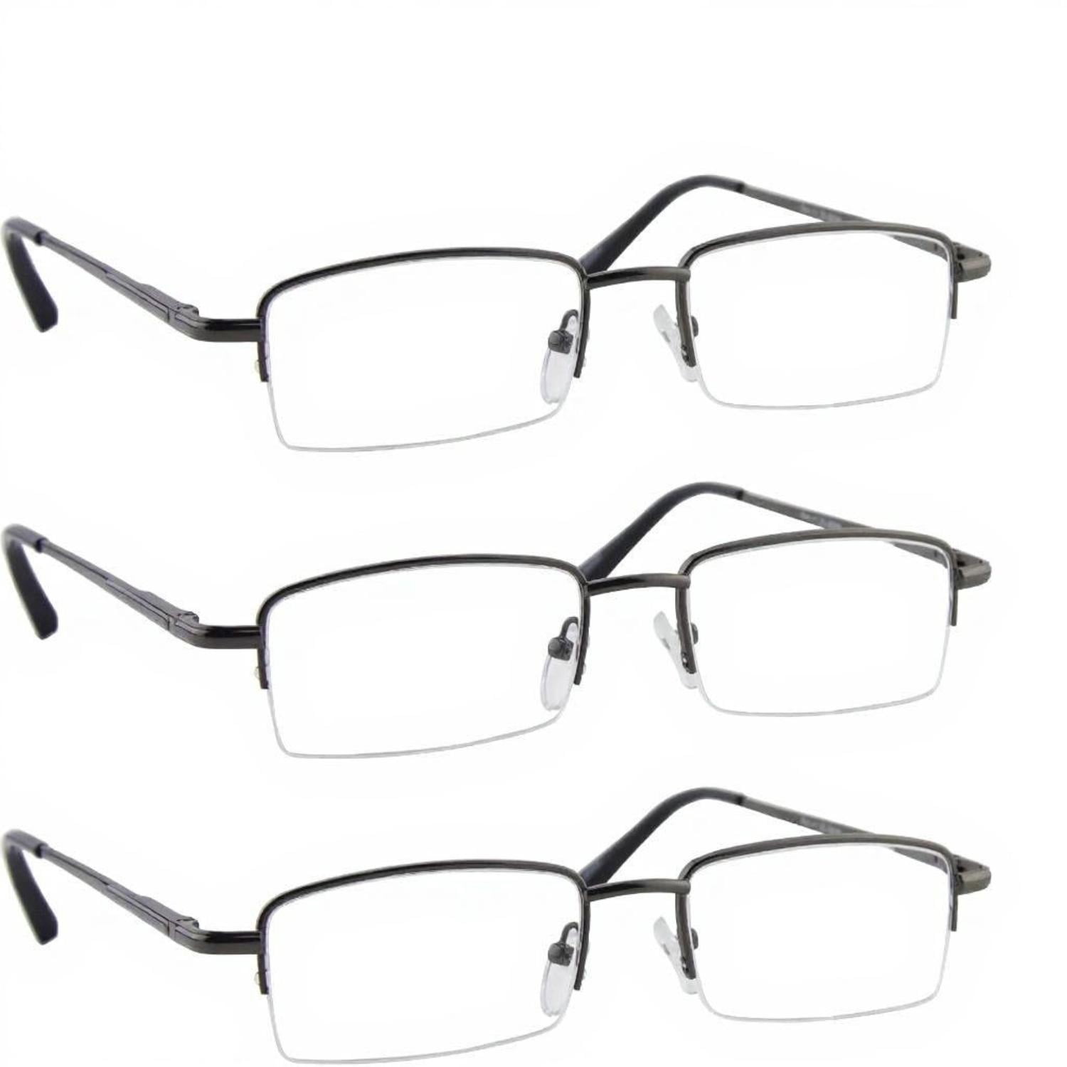 Reading Glasses +4.00 | 3 Pack of Readers for Men and Women | 3 Gunmetal
