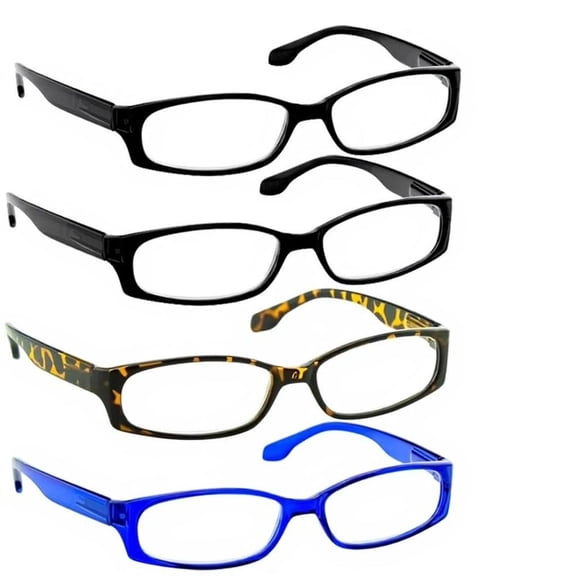 Reading Glasses  4.00 | 4 Pack | Readers for Men and Women | 2 Black Tortoise Blue