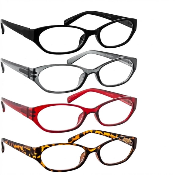 Reading Glasses +4.00 | 4 Pack of Readers for Men and Women | Black Gray Red Tortoise