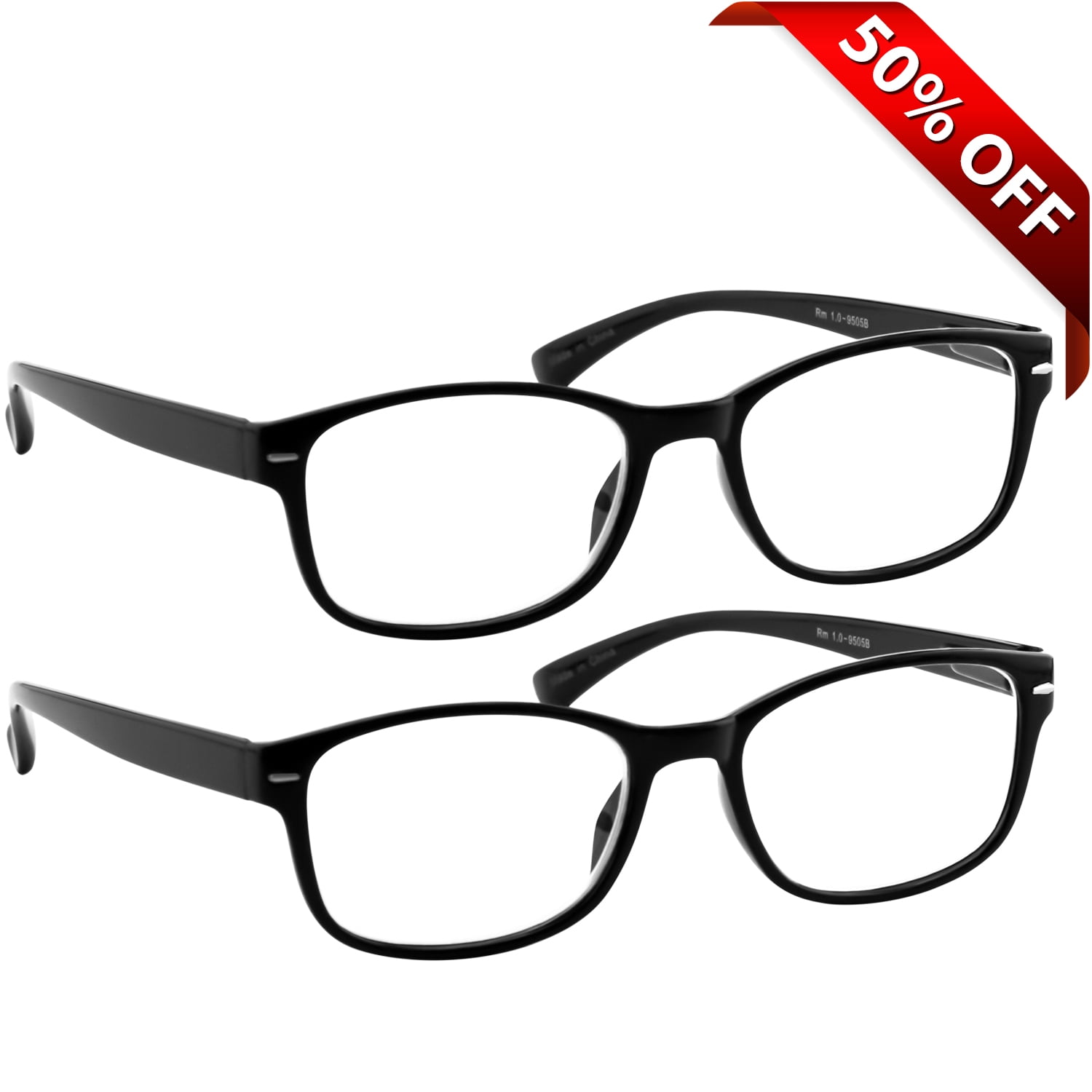 TruVision Readers Reading Glasses 4.50 Power, Black Plastic Frames, 2 ...