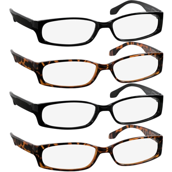 Reading Glasses | Best 4 Pack of Readers Women and Men | Stylish Look and Crystal Clear Vision When You Need It! | Comfort Spring Arms & Dura-Tight Screws