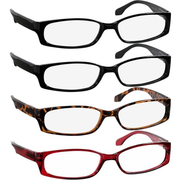Reading Glasses | Best 4 Pack of Readers Women and Men | Stylish Look and Crystal Clear Vision When You Need It! | Comfort Spring Arms & Dura-Tight Screws