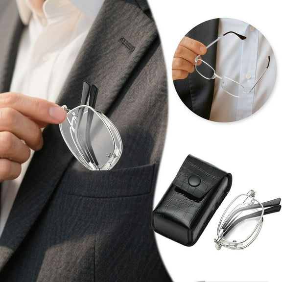 Reading Glasses Foldable Portable Readers with Case Glare Computer Glasses for Men & Women Compact Spring Hinge Metal Frame Pocket-Sized Folding Glasses for Eyestrain Relief Portable Reading Glasses