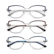 MODFANS Reading Glasses For Women Blue Light Readers 3Pairs Metal Frame Cat Eye +3.50 Eyeglasses