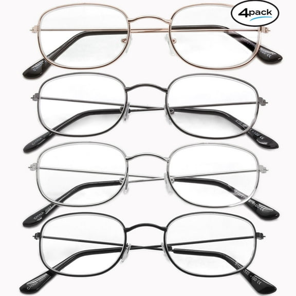 Reading Glasses Mens Womens 4 Pack Readers Metal Frame Unisex Glasses Round Style