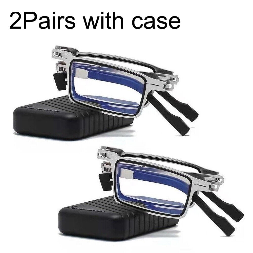Reading Glasses Mens Womens Metal Foldable Glasses 2 PACK Square Frame Readers
