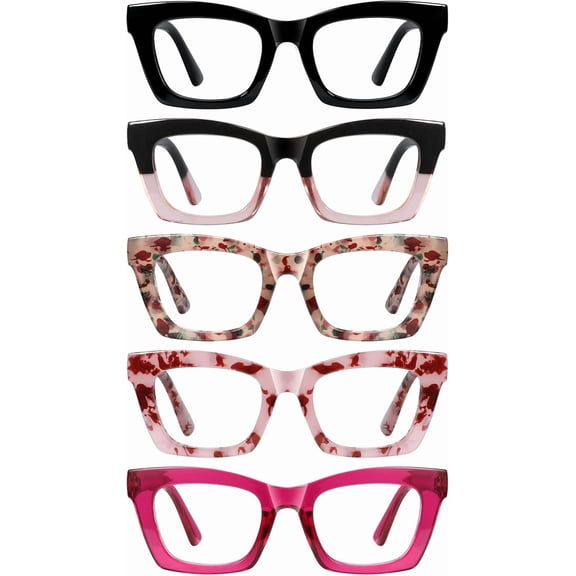 Reading Glasses for Women-5 Pack Blue Light Blocking Square Fashion Readers with Spring Hinge Computer Eyeglasses(Mix1, 2.75x)