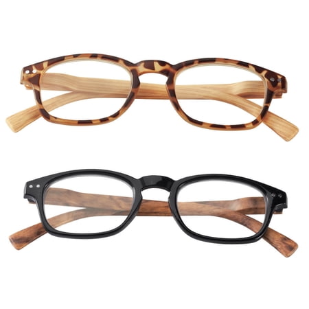 Reading Glasses with Wood Grain Bows, 2 Pair - Magnification 4.00X