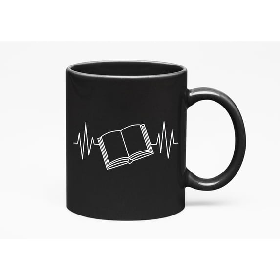 Reading Heartbeat, Book Lover, Bookworm & Reader, Black 11oz Ceramic Mug