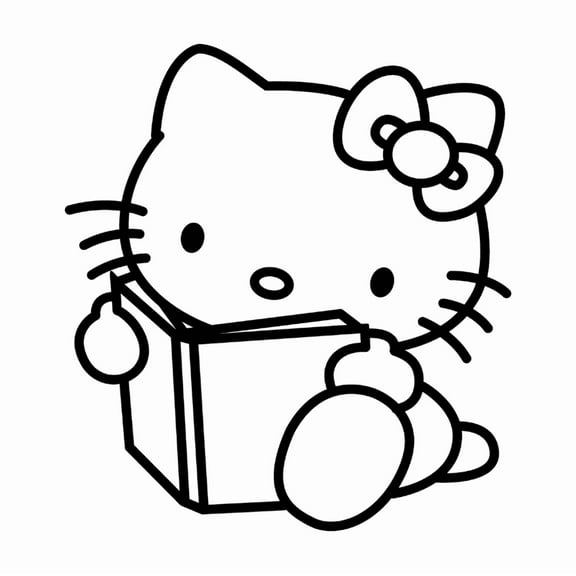 Ceybo Reading Hello Kitty Inspired Wall Decal Vinyl Sticker Art Mural for Girls and Teens