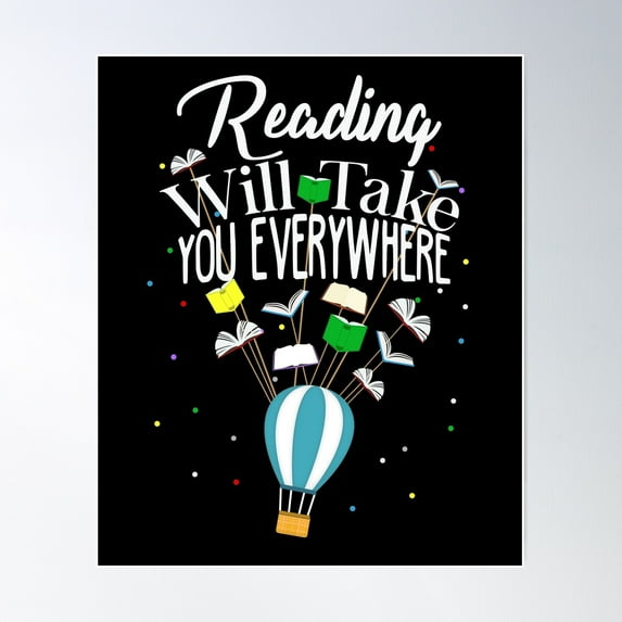 Reading Hot Air Balloon Poster Wall Art, Modern Wall Decor For Living Room Bedroom, 8x12 UNFRAMED
