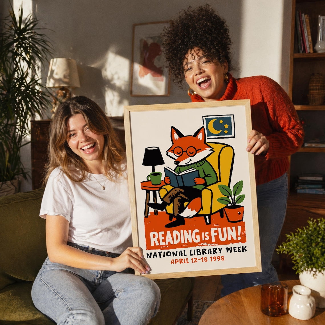 Fun Literacy Reading Is Fun 1998 Wall Art Print, Vintage Library Literacy Decor ...