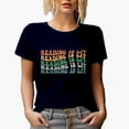 thumbnail image 1 of Reading Is Lit, Book Lover or Librarian Quote, Groovy Retro Wavy Text Merch Gift, Navy Blue T-Shirt, XL, 1 of 5