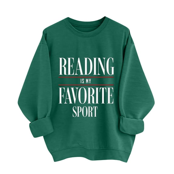 Reading Is My Favorite Sport Sweatshirt Book Lover Gift Funny Long Sleeve Pullover Sweatshirts, M Army Green