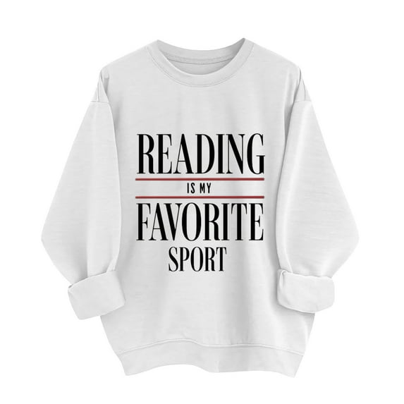 Reading Is My Favorite Sport Sweatshirt Book Lover Gift Funny Long Sleeve Pullover Sweatshirts, XXL White