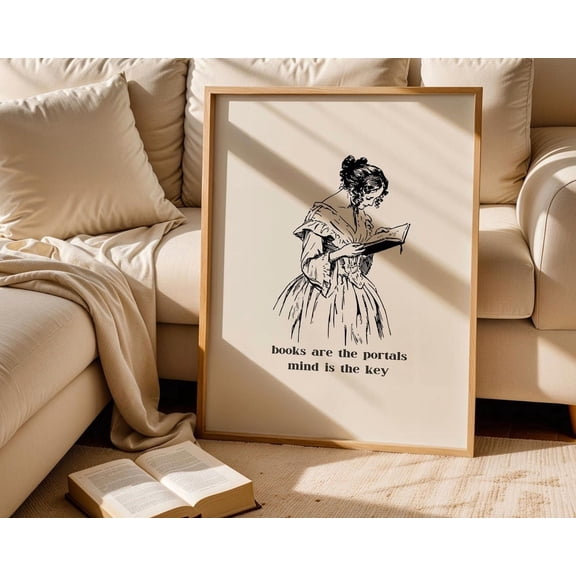 Reading Is My Happy Place Poster Bookworm Quotes Art Vintage Library Room Decor 2 Unframed Paper Print