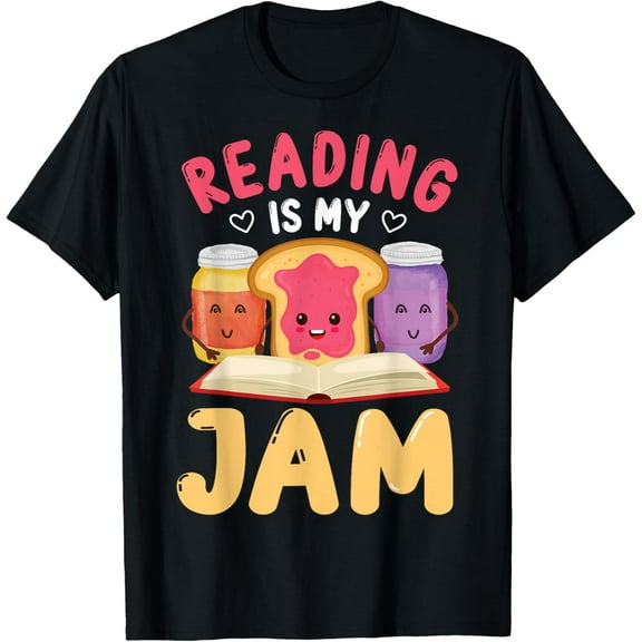 Reading Is My Jam Funny I Love to Read Books Gift T-Shirt100% cotton short-sleeved shirt for both men and women