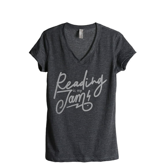 Reading Is My Jam Women's Fashion Relaxed V-Neck T-Shirt Tee Charcoal Grey Large