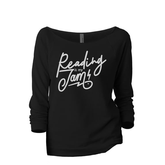 Reading Is My Jam Women's Fashion Slouchy 3/4 Sleeves Raglan Lightweight Sweatshirt Black Large