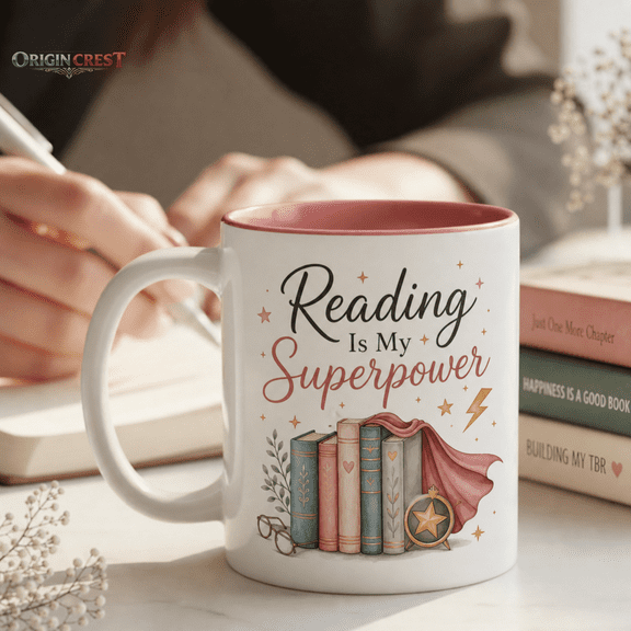 Reading Is My Superpower Mug, Personalized Book Lover Coffee Cup Gift