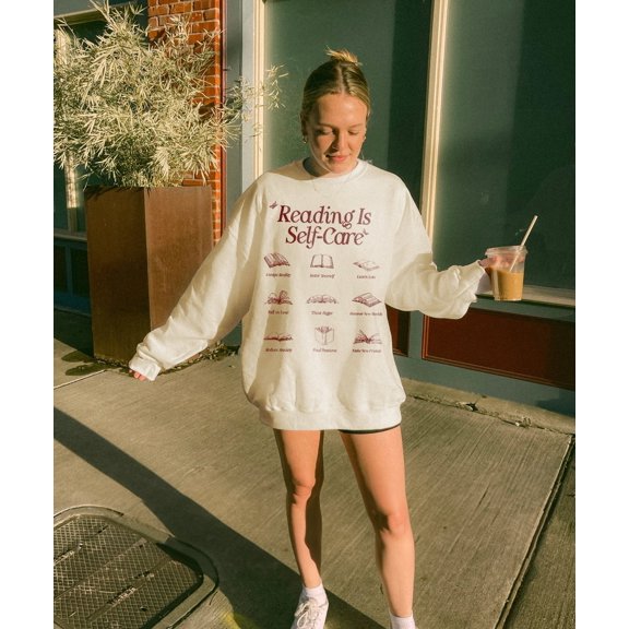 Reading Is Self-Care Sweatshirt | Bookish Mental Health Hoodie Book A Day Retro Shirt Read More Book Lover Bookworm Romance Book Addict