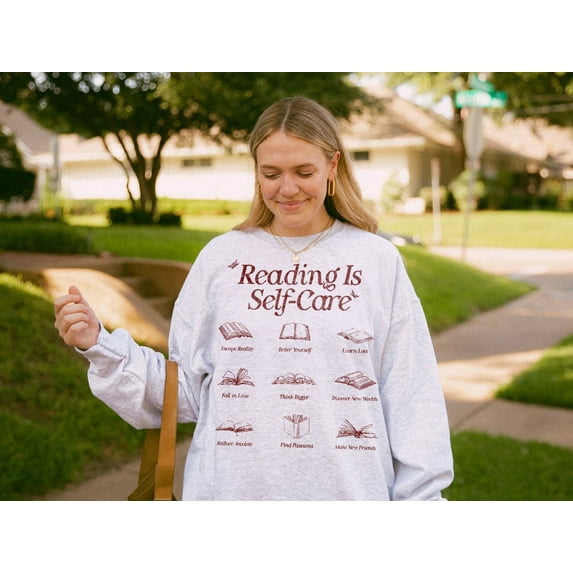 Reading Is Self-Care Sweatshirt | Bookish Mental Health Hoodie Book A Day Retro Shirt Read More Book Lover Bookworm Romance Book Addict