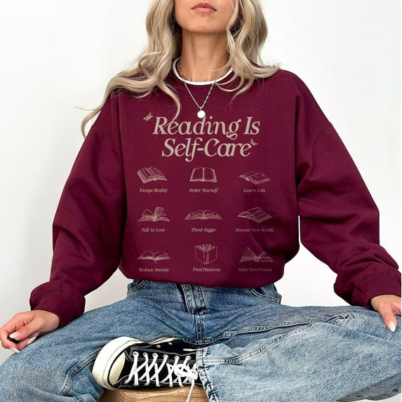 Reading Is Self-Care Sweatshirt | Bookish Mental Health Hoodie Book A Day Retro Shirt Read More Book Lover Bookworm Romance Book Addict