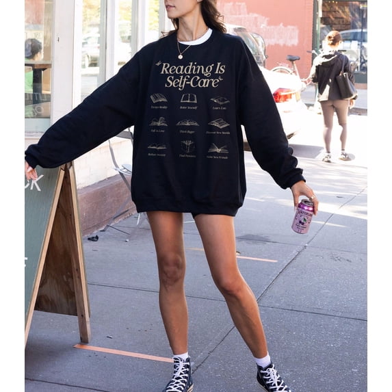 Reading Is Self-Care Sweatshirt | Bookish Mental Health Hoodie Book A Day Retro Shirt Read More Book Lover Bookworm Romance Book Addict