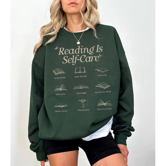 Reading Is Self-Care Sweatshirt | Bookish Mental Health Hoodie Book A Day Retro Shirt Read More Book Lover Bookworm Romance Book Addict